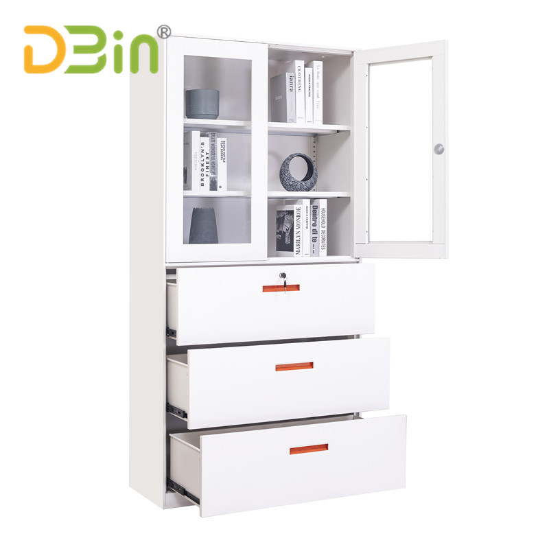 Steel Cabinet With Upper Glass And Lower Drawer